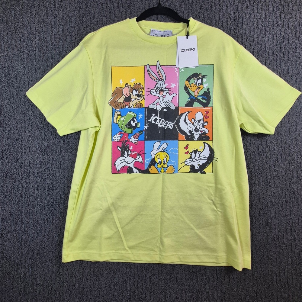 Iceberg T-Shirt Men Large Lime Yellow Looney Tunes Graphic Print P24EI1P